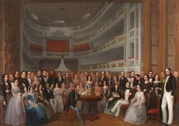 Antonio María ESQUIVEL: Ventura de la Vega leyendo una obra en el Teatro del Príncipe en 1846. (Obtenida de web de Museo Nacional del Prado. Museo del Romanticismo, Madrid (depósito). P03303)